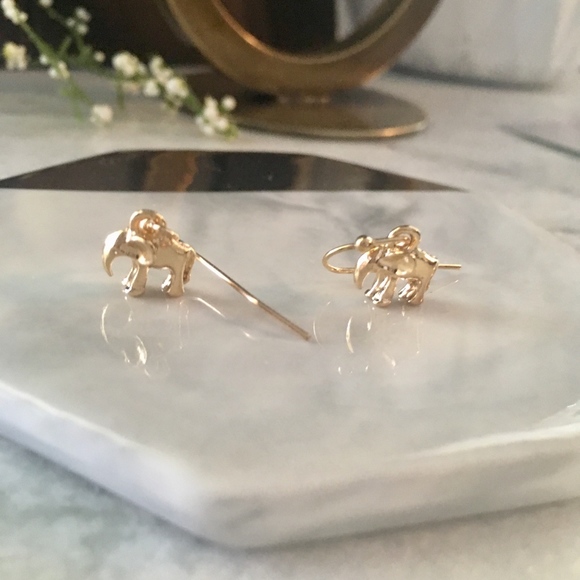 Gold Elephant Hook Miniature Chic Drop Earrings - Picture 5 of 7